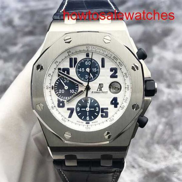 WEMENS AP WRIST Watch Royal Oak Offshore Series 26170st Face blanc Blue Time Ring Mens Watch 42 mm Table de formulaire mécanique automatique