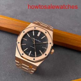 Womens AP Wrist Watch Royal Oak Series 15400or Rose Gold Black Plate Mens Business Fashion Leisure Automatic Mechanical Watch