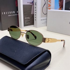 Gafas de sol con montura ovalada Arc de Triomphe para mujer Patas de espejo de metal Lente verde 40235 Gafas de sol de diseño Marco redondo pequeño retro Calidad 10A con caja original