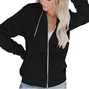 Sudaderas con capucha para mujer, chaqueta con capucha de manga larga y cremallera completa de otoño, sudadera básica de Color sólido, sudadera informal con capucha