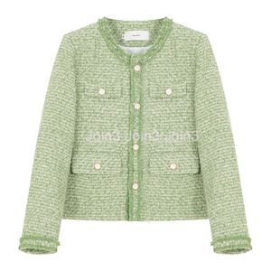 Dames herfst o-neck lange mouw groene kleur tweed wollen elegante jas jas xssmlxl