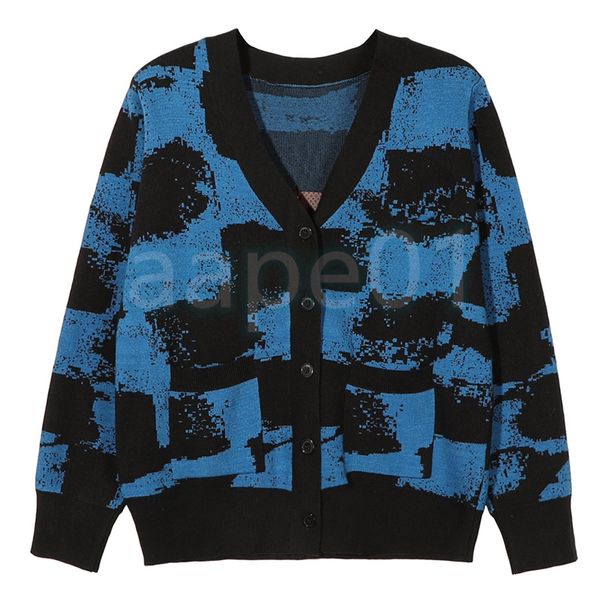 Chandail d'automne pour femmes Designer Blue Jacquard Knit Cardigan dames tricot de tricot