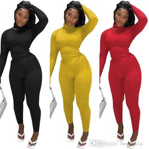 Femmes automne porter nouveaux pantalons costumes couleur unie col haut loisirs fosse bande deux pièces survêtement ensemble vêtements de sport à la mode