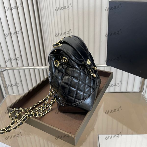 Mochila para Mujer Cuero Acolchado Diamante A Cuadros Oro Herrajes Hebilla De Metal Pequeña Bola De Oro Exquisita Cadena Bolso De Hombro Mini Bolso Cubo Titular De La Tarjeta Bolsas 20cm