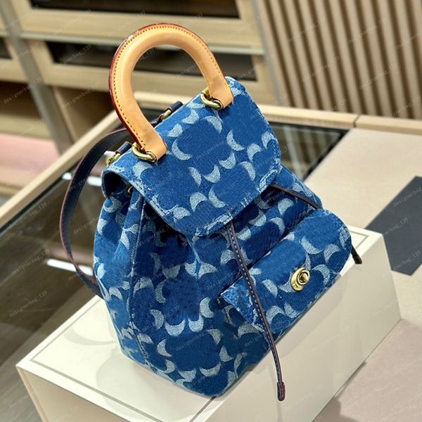 Sac de créateur de luxe pour femmes Riya Sac à dos Style Lock Classic Denim Sac Back Pack Fashion Travel Schoolbag