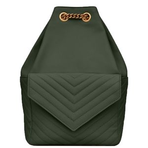 Mochila para mujer Bolso al aire libre de moda Color sólido Raya en V Diseño de logotipo de metal Bolso de viaje de cuero informal