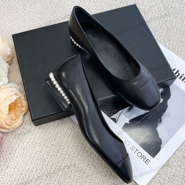 Ballerinas Flats Flats Flats Zapatos de color Block Bloque Pearl Low Tels Carta Slip en zapato casual Classic Black Apartrilles Canvas Zapatos Botones de mujer famosas