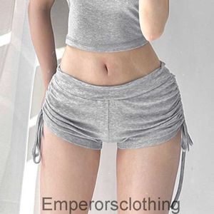 Dames Basic Gray High Tailed Elastic geplooide trekkoord Shorts Spicy Girl Sexy Slimming Sports Hot Pants