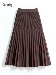 Femmes basique tricoté jupe hiver noir épaissi élastique taille haute plissée ITY a-ligne jupes faldas mujer moda K199 240202