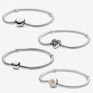 MOMENTO BASIC BASIC DE MOMENTAS Cadena de serpientes Pulseras Fit Pandora Beads 925 Sterling Silver Heart Family Hebilla 1: 1 Calidad con Box Original Lady Gift