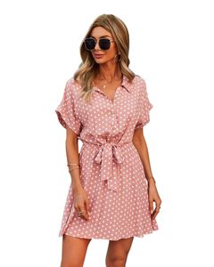 Dames strand zomer jurk vestidos shirt jurk polka dot vintage hoge taille a-line mini dames jurken short mouw robe femme