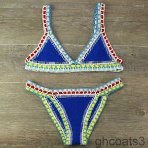 Dames bikini hand gehaakt gebreide patchwork zwempak vrouwen zwemkleding strand vakantie halter top maillot biquini badpakken oqkd