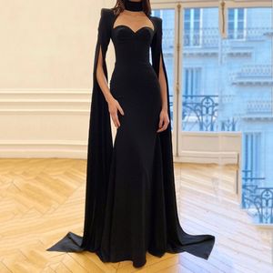 Femmes noir robes De soirée sirène fendue à manches longues robe De célébrité chérie Vestidos De Novia Gala 2023
