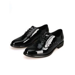 Chaussures habillées de travail décontractées et confortables en cuir laqué Oxford noir pour femmes