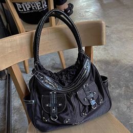Dames zwarte y2k schoudertassen luxe ontwerper grunge handtas grote capaciteit tas tas voor meisje punkstijl shopper tas 240322