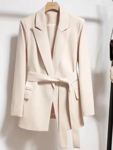 Blazers pour femmes printemps automne costume manteau Beige cravate veste coupe ajustée haut élégant vêtements d'extérieur bureau dame Blazer pour femmes vêtements 240228