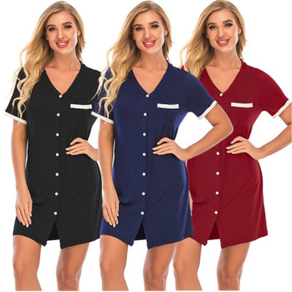 Femmes Blouse Accueil Robe Tendance À La Mode À Manches Longues Cardigan Boutons Chemise Courte Robe Femme Printemps Décontracté Lâche Détente Homewear Jupes