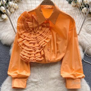 Blouses pour femmes chemises de haute qualité automne fleur tridimensionnelle fleur lâche niche chic de luxe léger