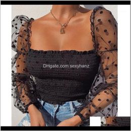 Femmes Blouses Polka Dot Femmes Maille Chemises Tops Décolleté En Coeur Lanterne Manches Ruché Blouse Blanc Blusas Vintage Shirt1 Ygek3 Ev6Jz