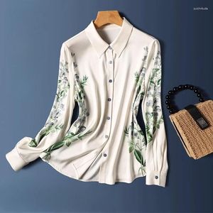 Femmes Blouses Satin imprimé chemises en vrac soie Vintage printemps/été dames vêtements mode manches longues haut pour femme YCMYUNYAN