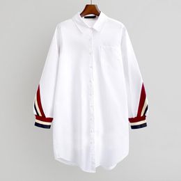 Camisas de blusas para mujeres 2021 Botón blanco suelto Venta de rayas Venta de rayas Mujeres giratorios Manga larga de manga larga Damas