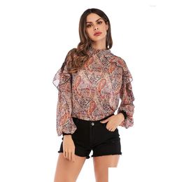 Damesblouses Overhemden Amerikaans herfst en winter Halfhoge hals Ontwerp Elegant Modieus Casual Plevier Top met lange mouwen Drop Delivery Otgpx