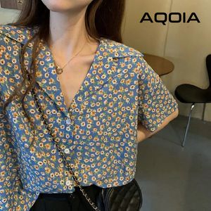 Femmes Blouses Chemises Chic Vintage Floral Impression Bouton Up Femmes Chemise Encolure À Manches Courtes Blouse D'été Lâche Tunique Femme 230609