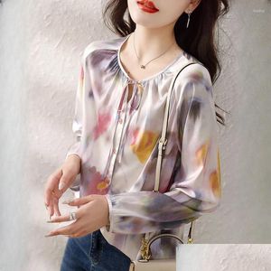 Dames blouses shirts chiffon tie-dye casual o-neck kleding lente/zomer lange mouwen losse mode tops ycmyunyan drop levering app otaoq
