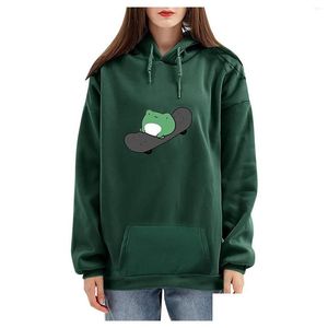 Damesblouses Shirts Schattig Sweatshirt Skateboard Afdrukken Lange mouw Hoodie Plevier Losse Hoodies Tops Streetwear Plevieren Drop Deliver Dhqe1