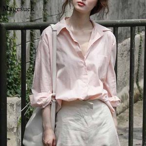 Femmes Blouses Chemises Mode Casual Streetwear Coréen Lâche Simple Poitrine Femmes Chemise À Manches Longues Rose Clair A12087 230726
