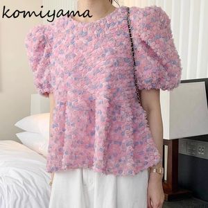 Dames blouses shirts komiyama zoete elegante zware 3d rozenkleding vrouwen zomer ophirt shirt tops Koreaanse chique losse puff mouw blusas mujer 230509