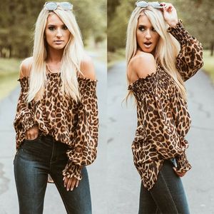 Chemisiers pour femmes chemises imprimé léopard à manches longues épaules dénudées Blouse décontractée ample hauts vêtements 230214