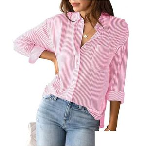 Camisas de blusas para mujeres Camisa Diseñadora Cotton Cotton Boton-up Classic de colección de manga larga Trabajo con bolsillo Long Ot7wx de bolsillo suelto