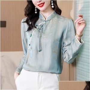 Damesblouses Shirts Overhemd Lente Vintage Knoop Jacquard Chic Beautif Drop Levering Kleding Kleding Otk90 Otf2T