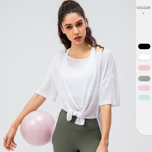 Blusas para mujer, camisas, bata deportiva, ligera y transpirable, para correr, holgada, de manga corta, dividida, de secado rápido, ropa de yoga