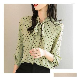 Damesblouses Shirts Lente Casual Shirt Dames 2024 Franse Polka Dot Witte Lange Mouwen Chiffon Top Voor Femme Mode Elegante Vrouwelijke Otfot