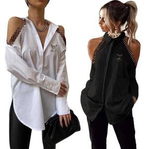Womens Blouses Shirts Spring Designer Print Tops lange mouwen Casual Off Shoulder Free Ship