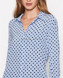 Blusas Femininas Camisas Versão Top Seda 100% Azul Com Pontos Contraste Estampados Lapela Blusa Camisa Elfbop Primavera Verão Senhoras 230726