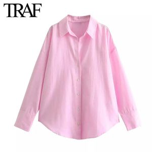 Chemises de chemises pour femmes Traf Fashion Fashion à manches longues à manches simples à poitrine simple Coton Oxford Shirt Street Vêtement