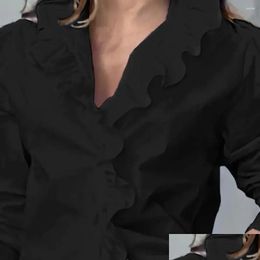 Chemises pour femmes chemises Femmes Chemises à manches longues Eleïde Brous à col en V avec lettre de garniture à volants Imprimé élégant pour l'application de livraison de gouttes de printemps OT5X1