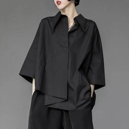 Chemises pour femmes chemises y2k femme mousseline noire chemise gothique streetwear lâche tops sombres académique irrégulière décontracté trois quarts de chemisier féminin 230908