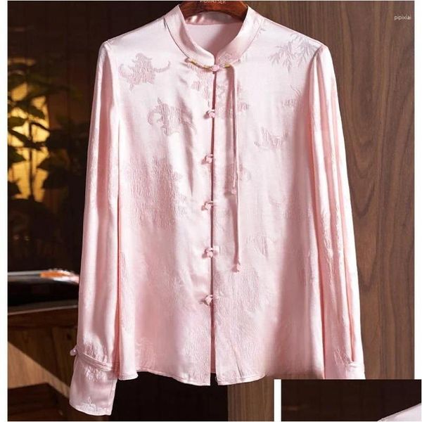Camisas de blusas para mujeres Ycmyunyan-satin para mujeres seda estilo chino con mangas largas sueltas tops de moda ropa primavera de verano otnau