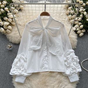 Blouses pour femmes Vintage Solies Femmes Single Pinsed Shirt Long Sleve Bow Neck Office Lady Elegant Femme Fashion Vêtements 2023 automne