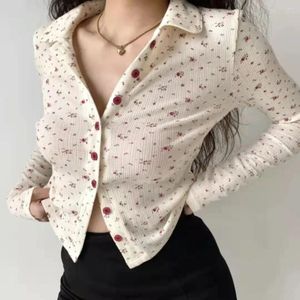 Blouses pour femmes Vintage Sweet Corée Croche Blouse Slim Fit Full Full Breasted Shirt Cardigan