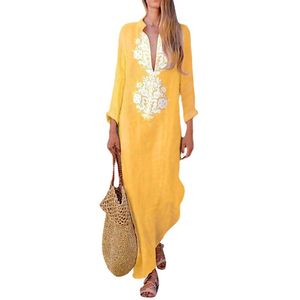 Boho Boho Long Maxi Robe Lady Party Sight Summer Beach Sundress Femme V Cou Neck Long Robe