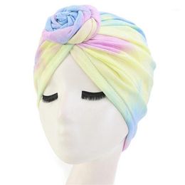 Dames boho spiraal geknoopte tulband hoed stretch neon tie-dye chemokap headwrap13045
