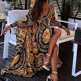 Womens Boho V-hals bedrukte zomerjurk lange maxi-jurk voor zomer vintage jurken met lange mouwen Cover-ups Home Robe Give Gifts