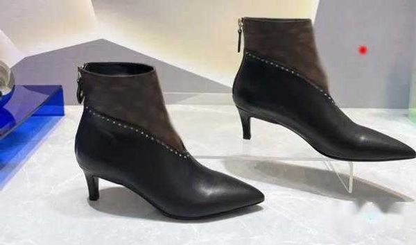 Botas de mujer Zapatos de diseño de lujo Zapato motero de cuero negro con tejido elástico original