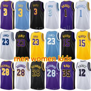 Bedrukte basketbal 15 Austin Reaves Jerseys Lebron James 3 Davis Rui Hachimura Taurean Prince Dangelo Russell Christian Wood Gabe Vincent Heren Kinderen Dames Nieuw