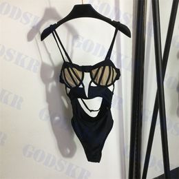 Dames beha riem badkleding sexy één stuk zwempak zwarte holle bikini voor vrouwen
